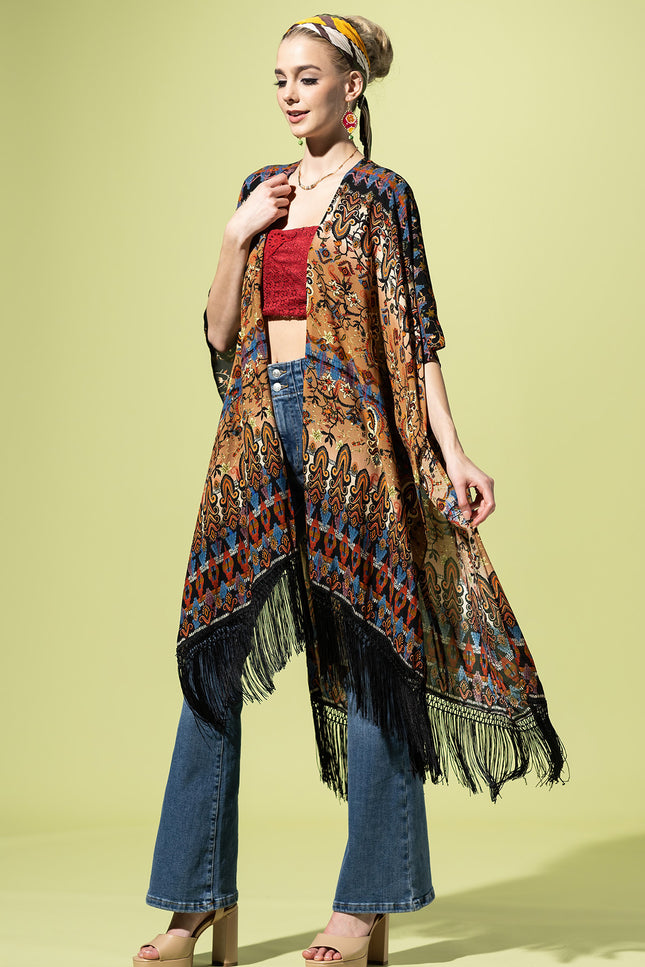 Sunset Fringe Tapestry Kimono
