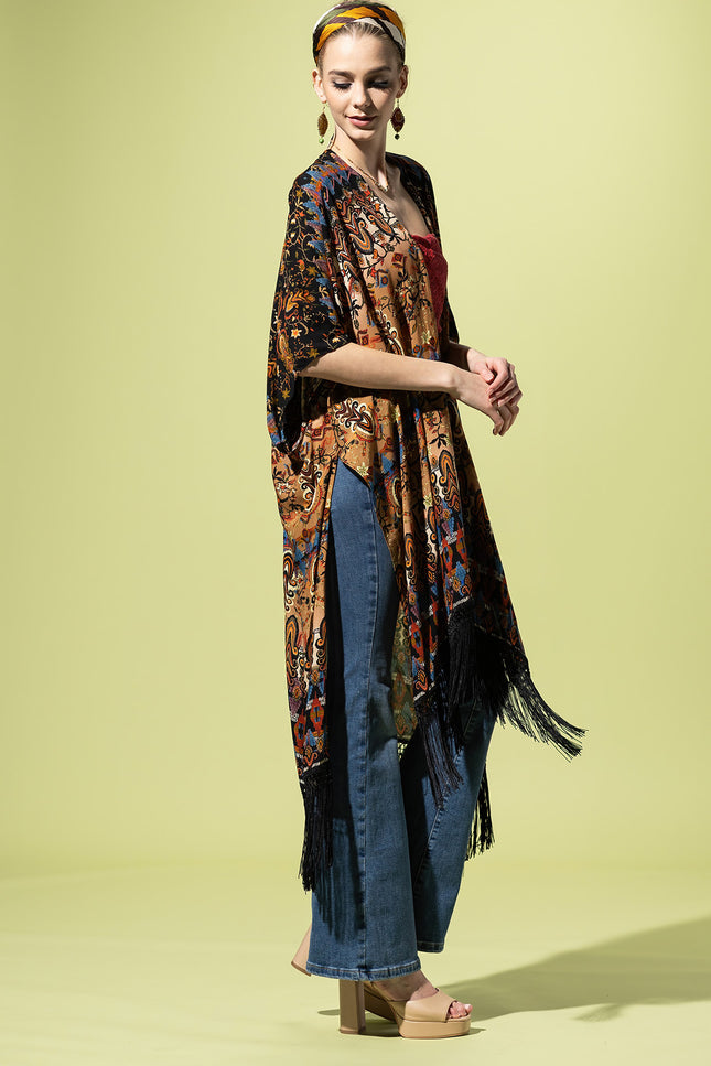 Sunset Fringe Tapestry Kimono