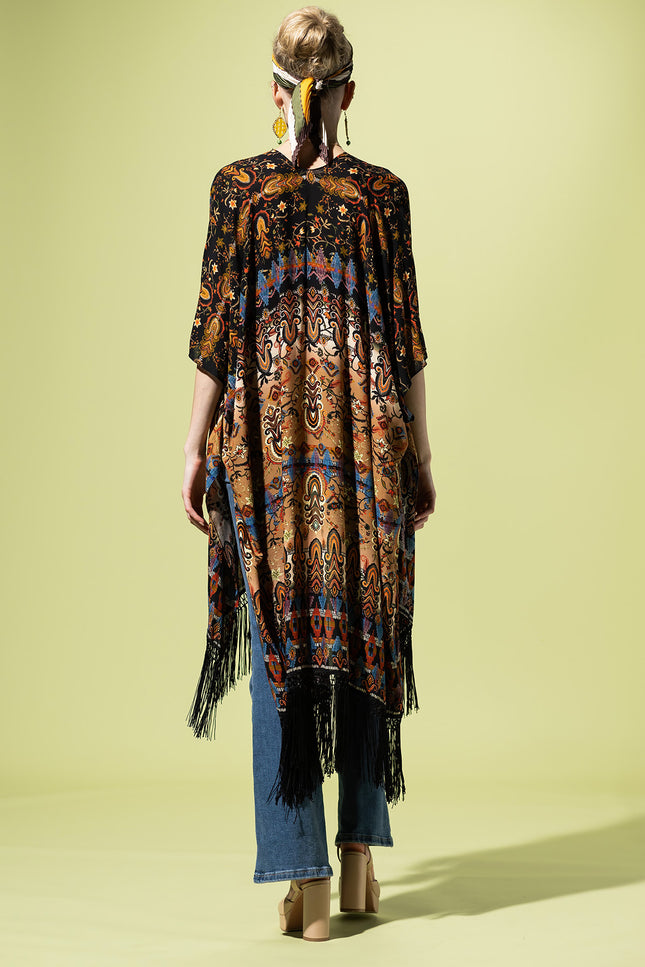 Sunset Fringe Tapestry Kimono