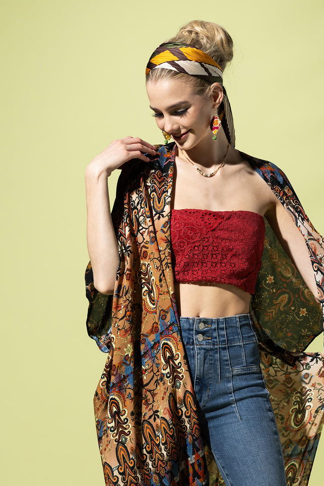 Sunset Fringe Tapestry Kimono