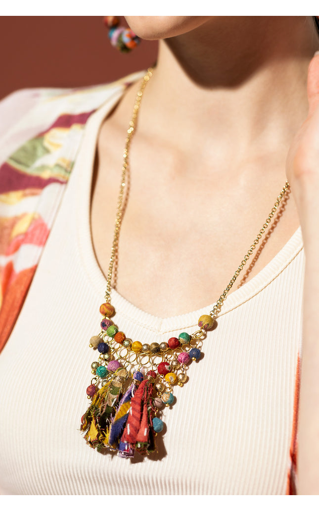 Vibrant Tassel and Bead Necklace