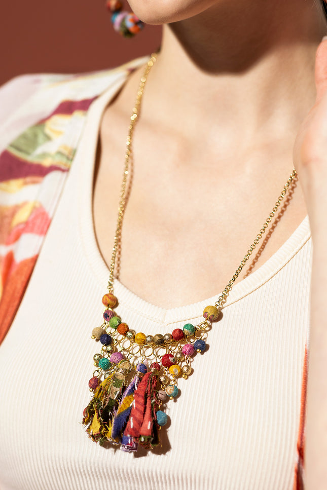 Vibrant Tassel and Bead Necklace