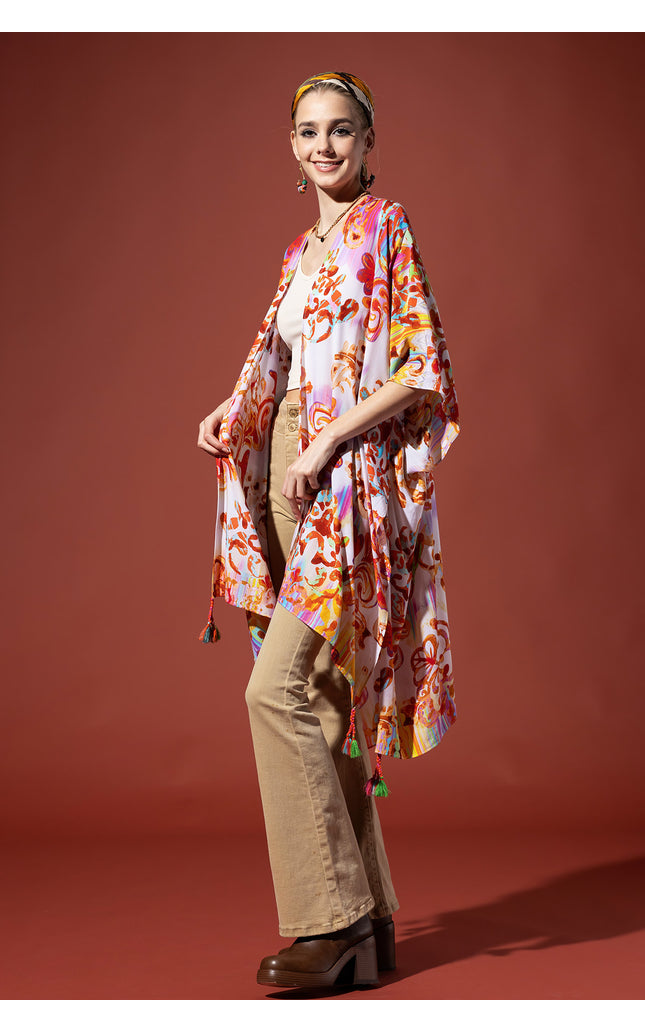Royal Watercolor Tassel Kimono