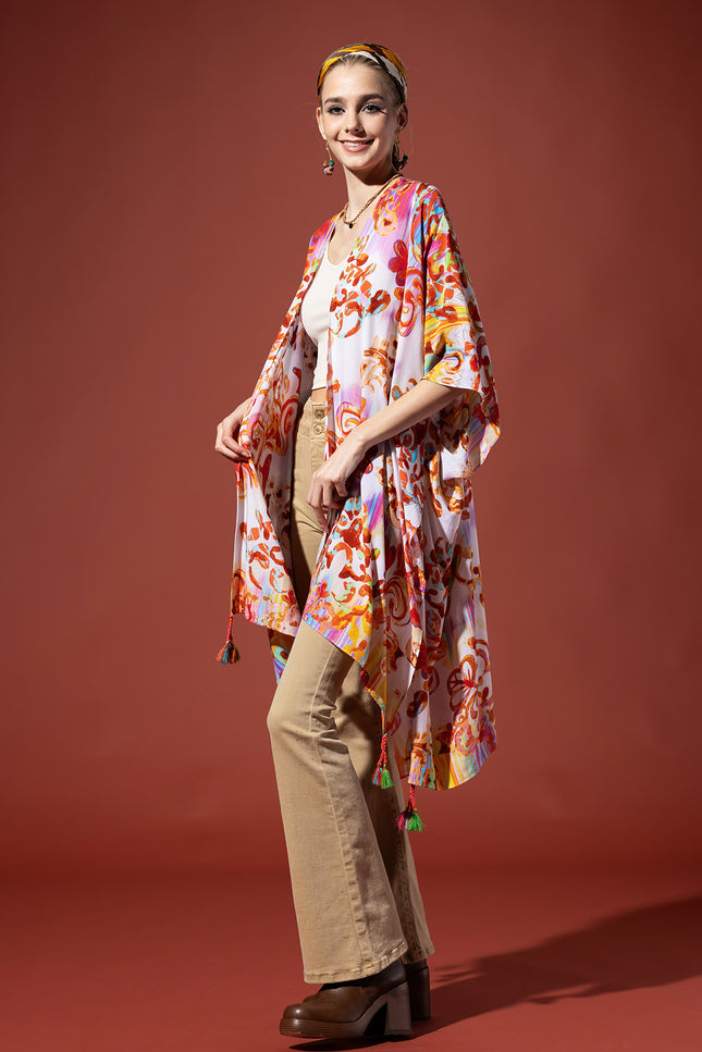 Royal Watercolor Tassel Kimono