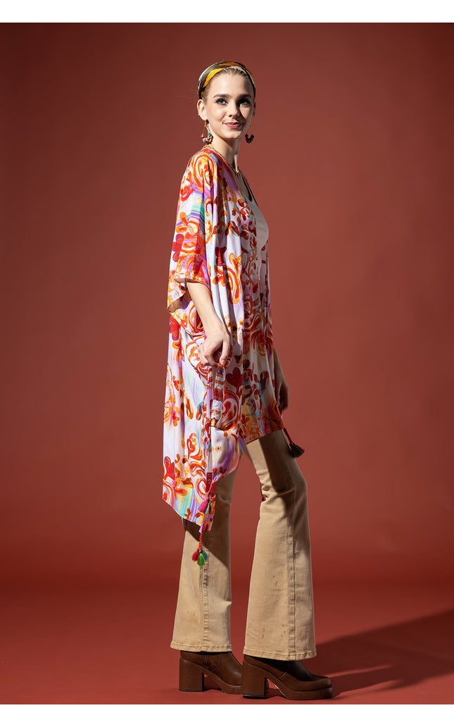 Royal Watercolor Tassel Kimono