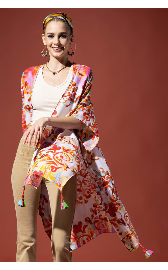 Royal Watercolor Tassel Kimono