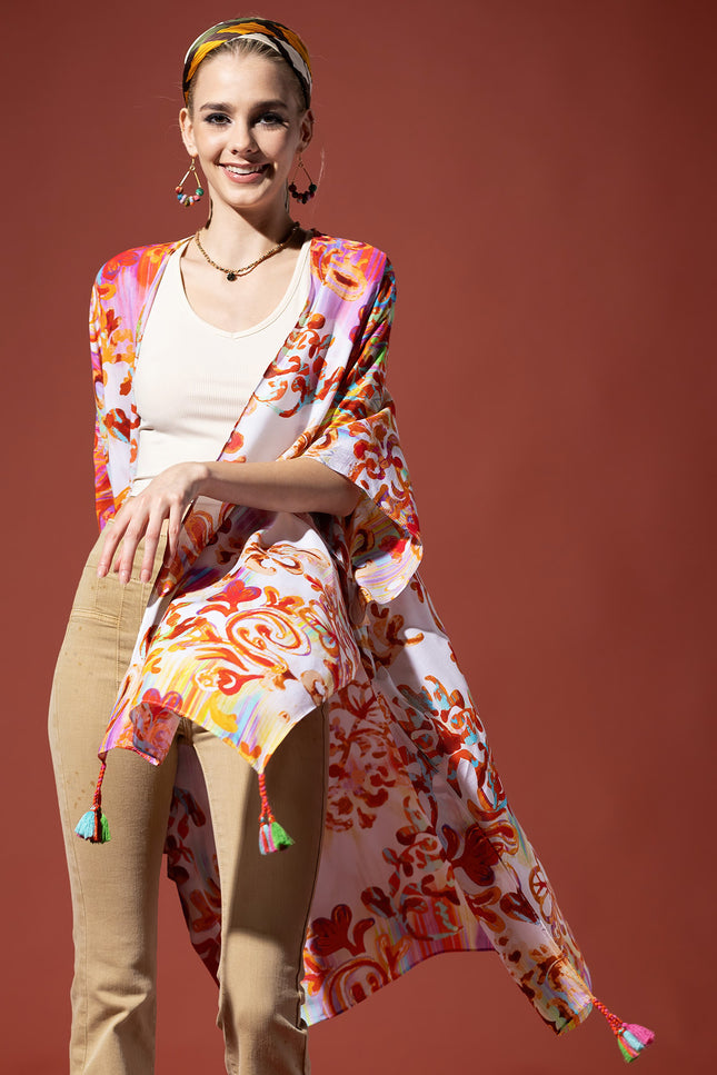 Royal Watercolor Tassel Kimono