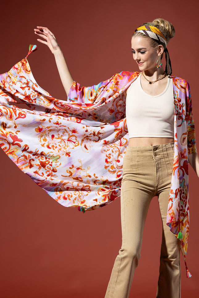 Royal Watercolor Tassel Kimono