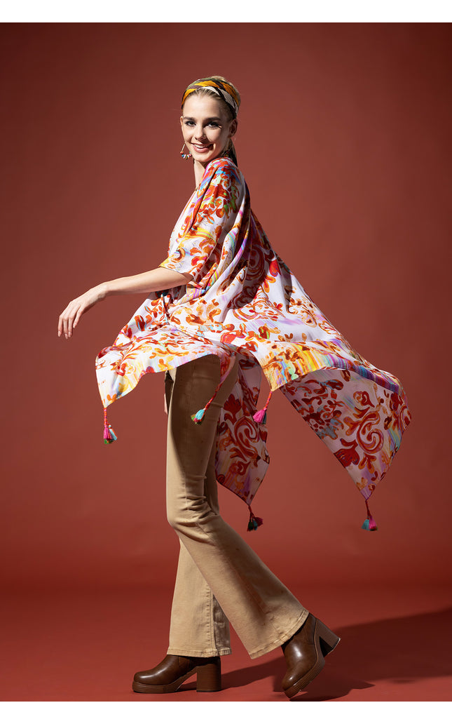 Royal Watercolor Tassel Kimono