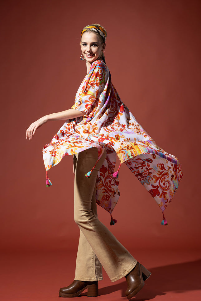 Royal Watercolor Tassel Kimono