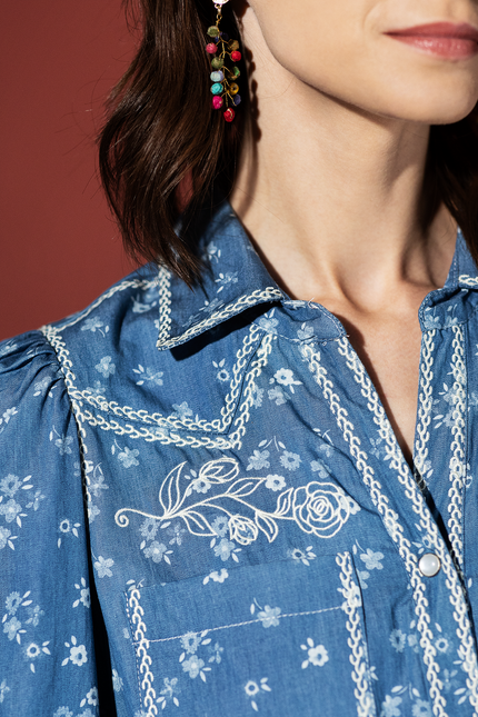 Ditsy Floral Embroidered Button Down