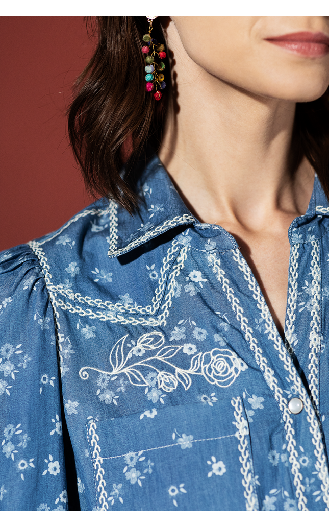 Ditsy Floral Embroidered Button Down