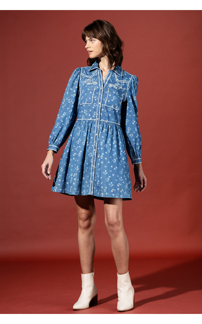 Ditsy Floral Embroidered Button Down