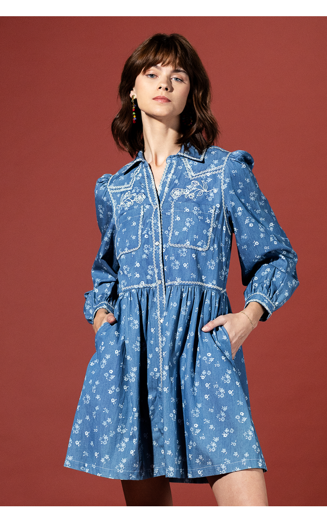 Ditsy Floral Embroidered Button Down