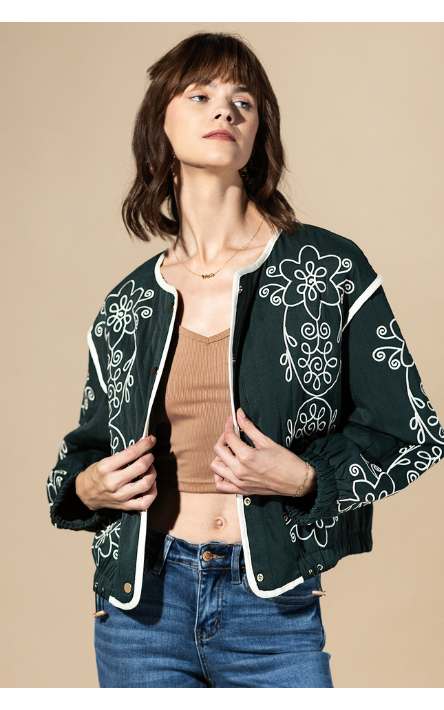 Sage Trail Embroidered Quilted Jacket