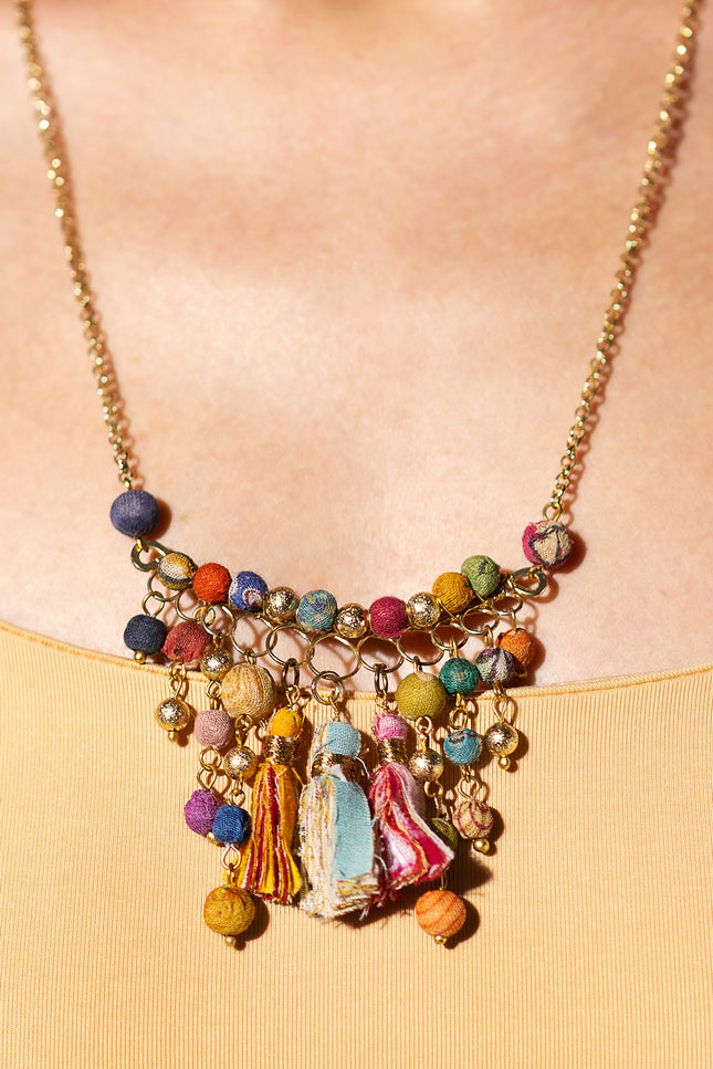 Vibrant Tassel and Bead Necklace