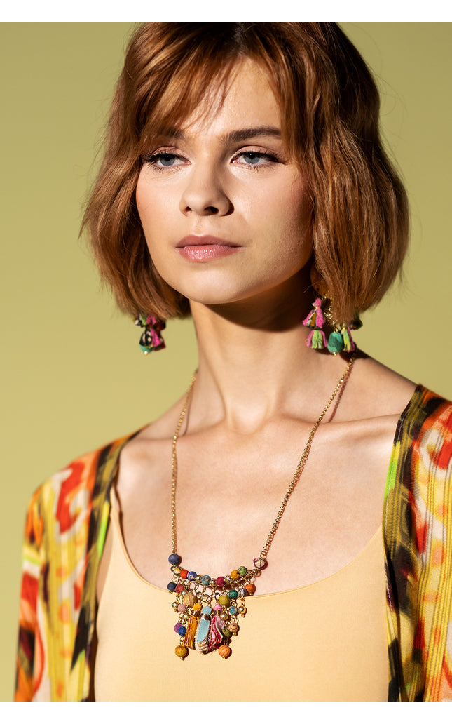 Vibrant Tassel and Bead Necklace