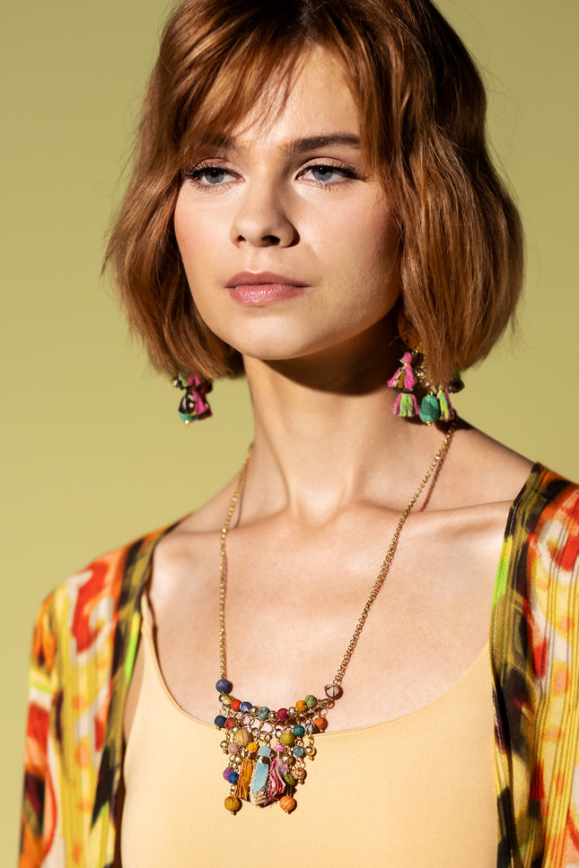 Vibrant Tassel and Bead Necklace