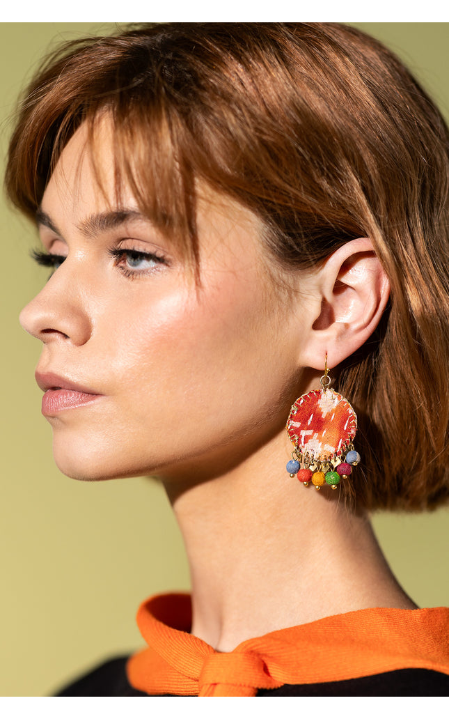 Patchwork Fabric Drop Earrings
