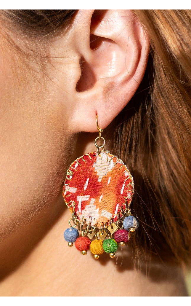Patchwork Fabric Drop Earrings