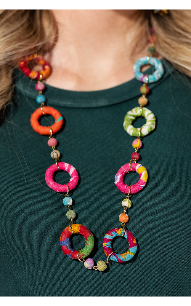 Upcycled Sari Hoop Bead Necklace