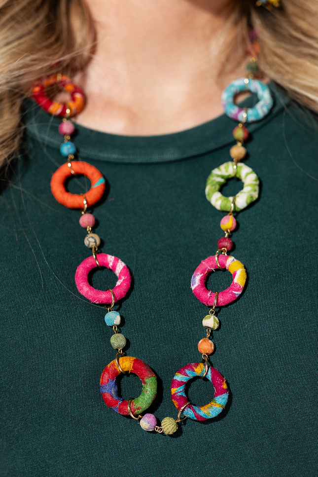 Upcycled Sari Hoop Bead Necklace