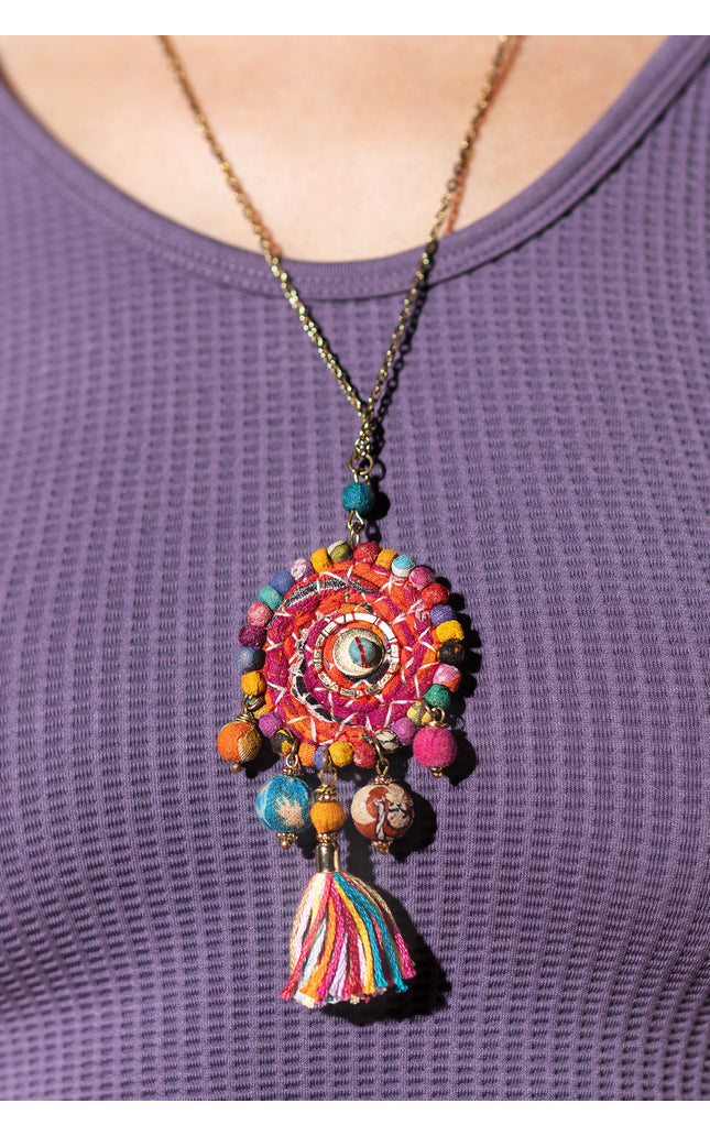 Vibrant Spiral Tassel Necklace