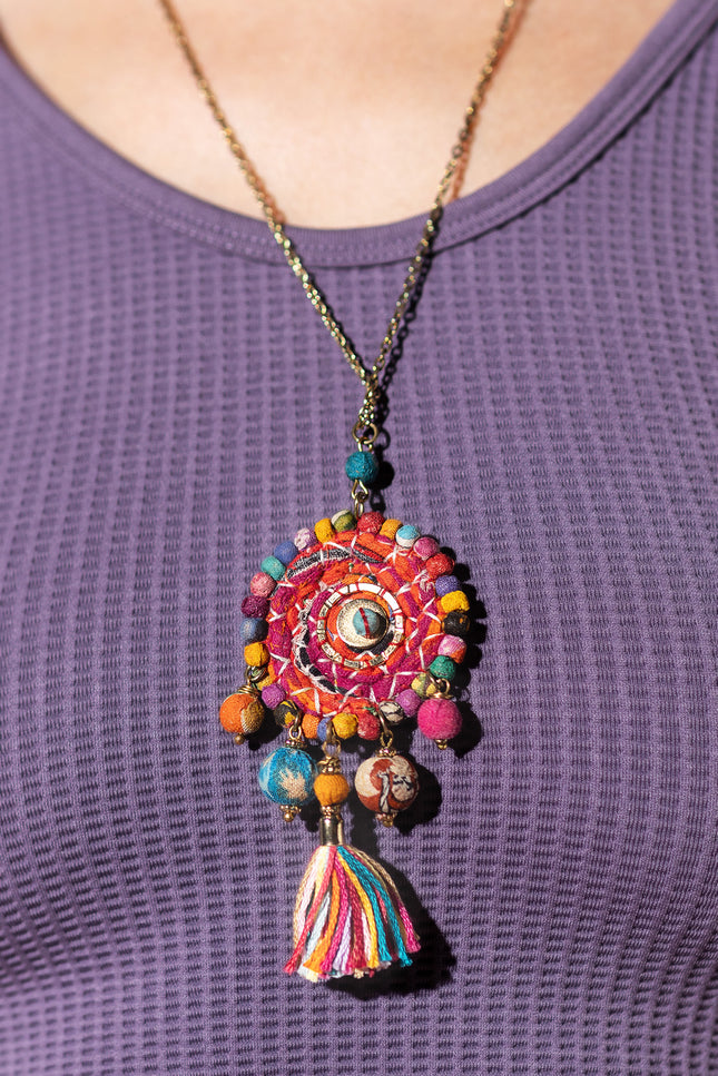 Vibrant Spiral Tassel Necklace