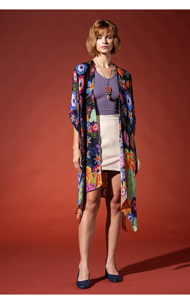Vibrant Bloom Jacquard Kimono