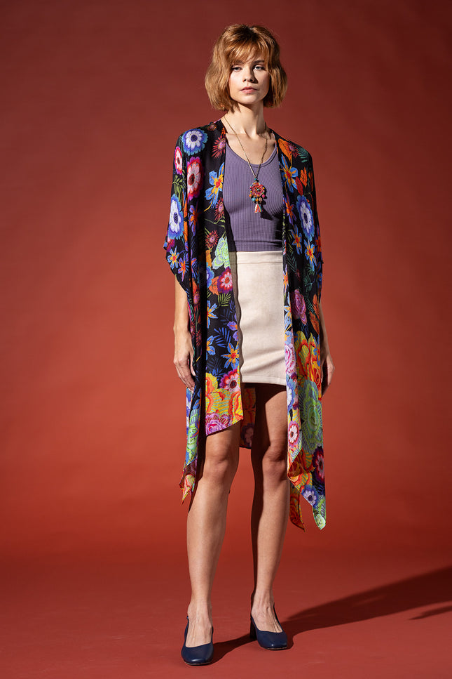 Vibrant Bloom Jacquard Kimono