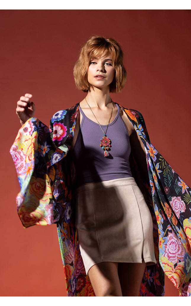 Vibrant Bloom Jacquard Kimono