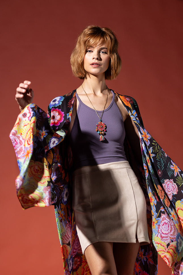 Vibrant Bloom Jacquard Kimono