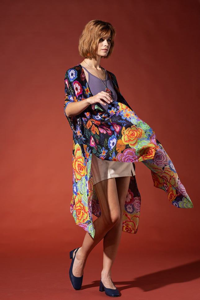 Vibrant Bloom Jacquard Kimono