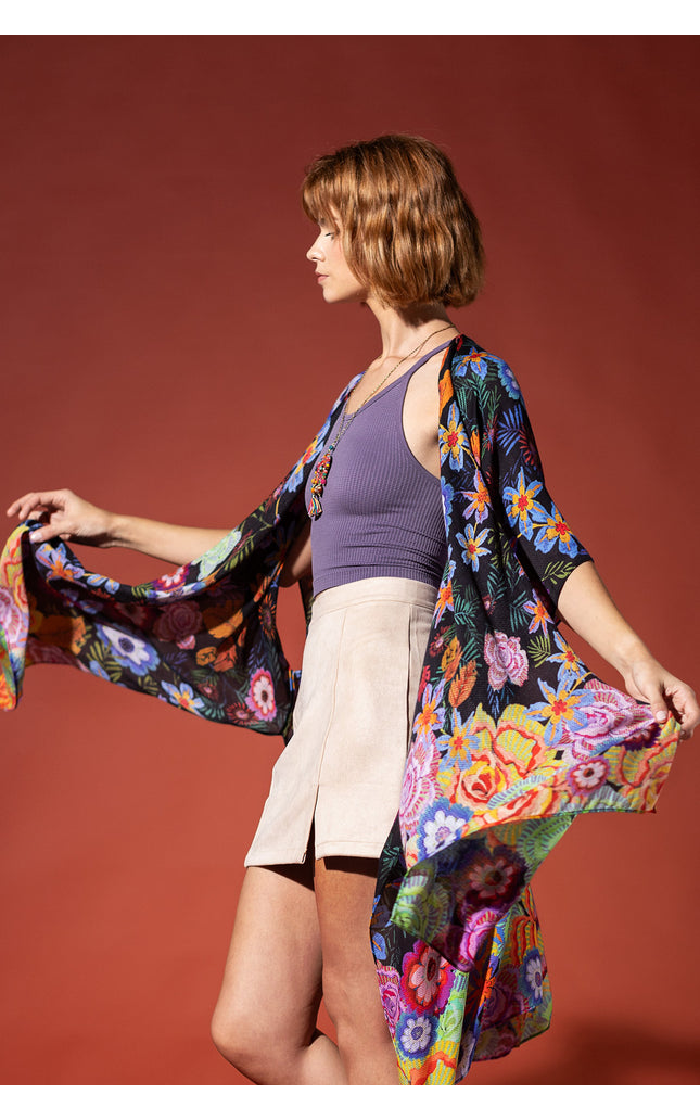 Vibrant Bloom Jacquard Kimono