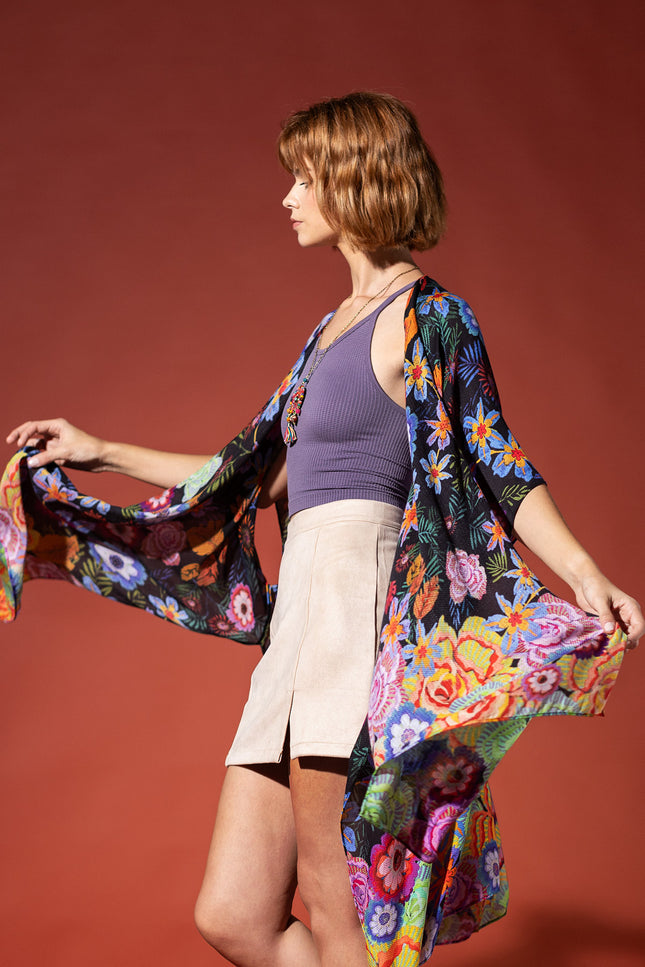 Vibrant Bloom Jacquard Kimono