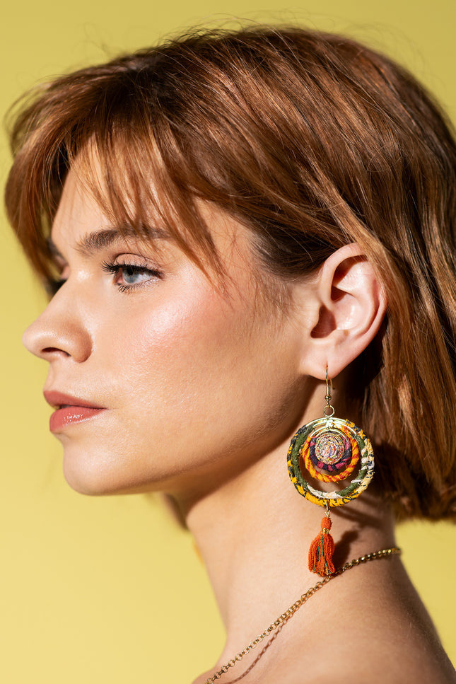 Spiral Tassel Circular Earrings