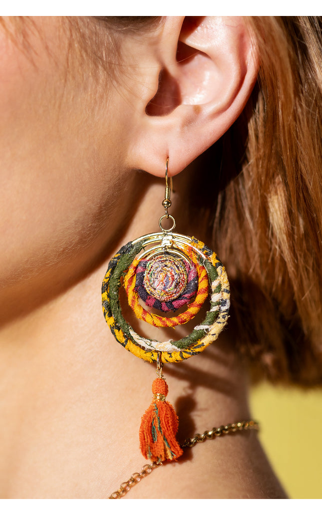 Spiral Tassel Circular Earrings