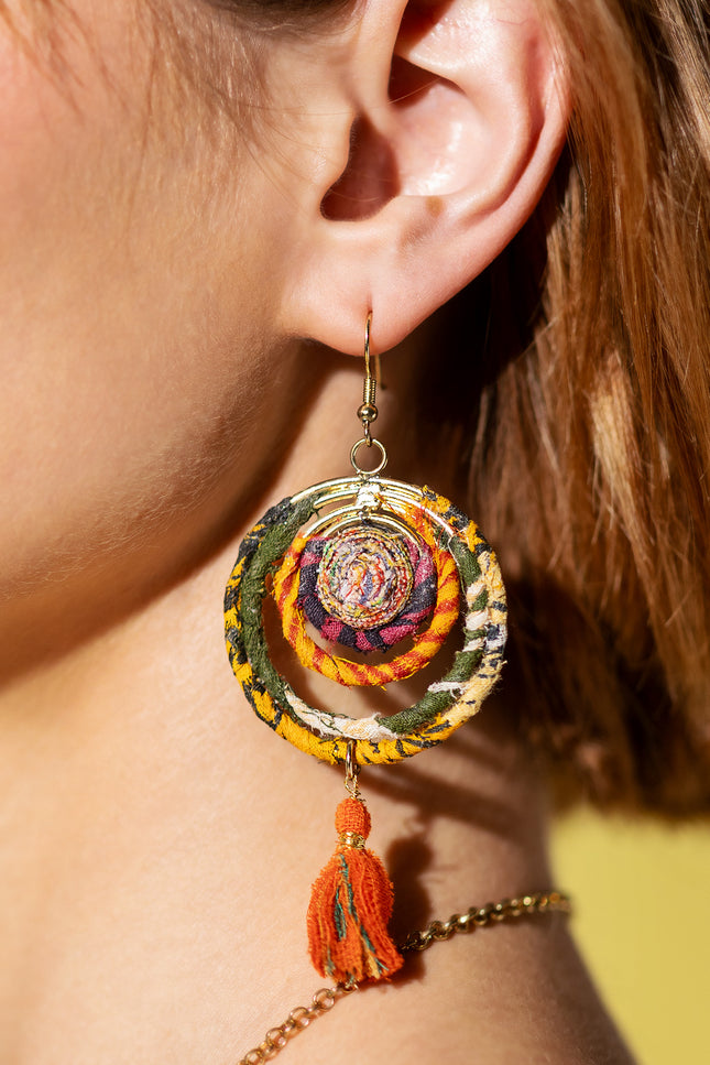 Spiral Tassel Circular Earrings