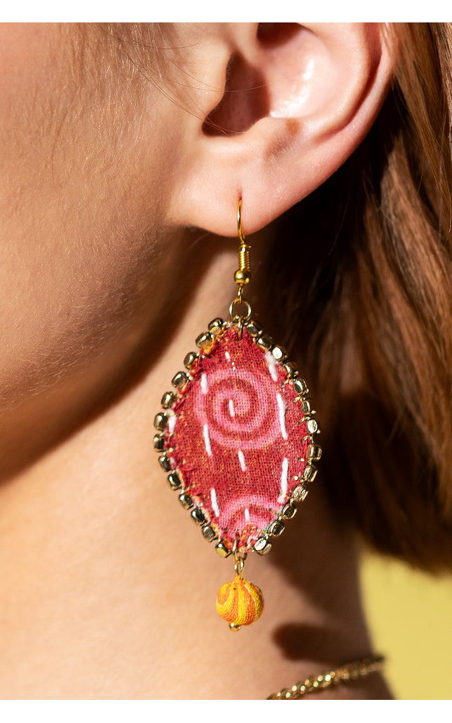 Diamond Patchwork Drop Earrings