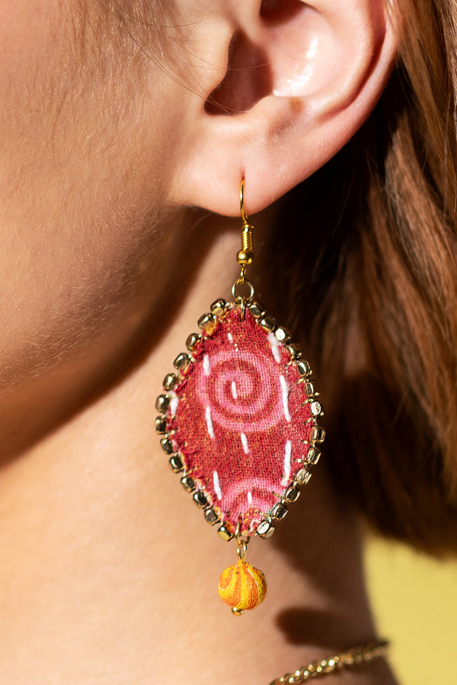 Diamond Patchwork Drop Earrings
