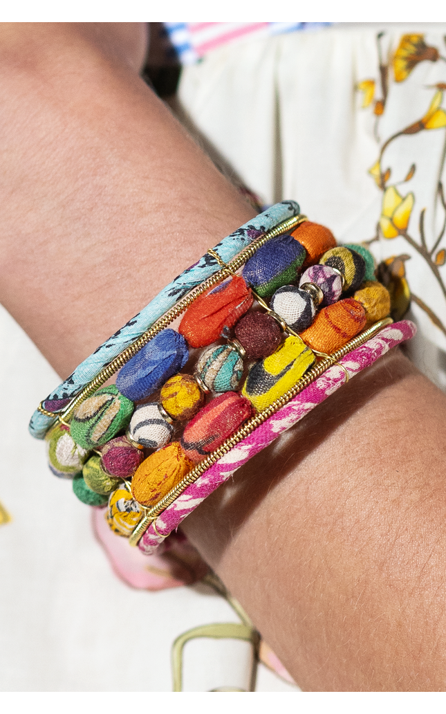 Upcycled Stacked Sari Cuff Bracelet