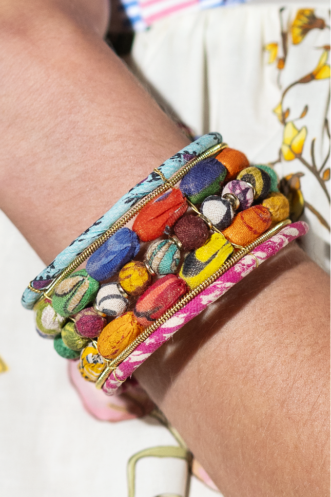 Upcycled Stacked Sari Cuff Bracelet