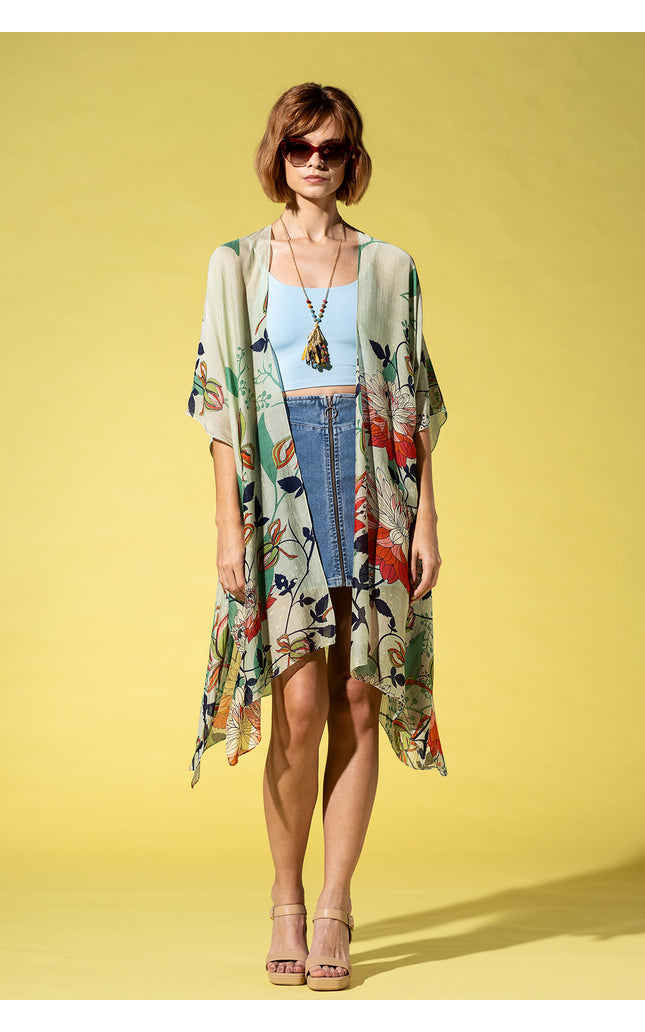 Verdant Garden Draped Kimono