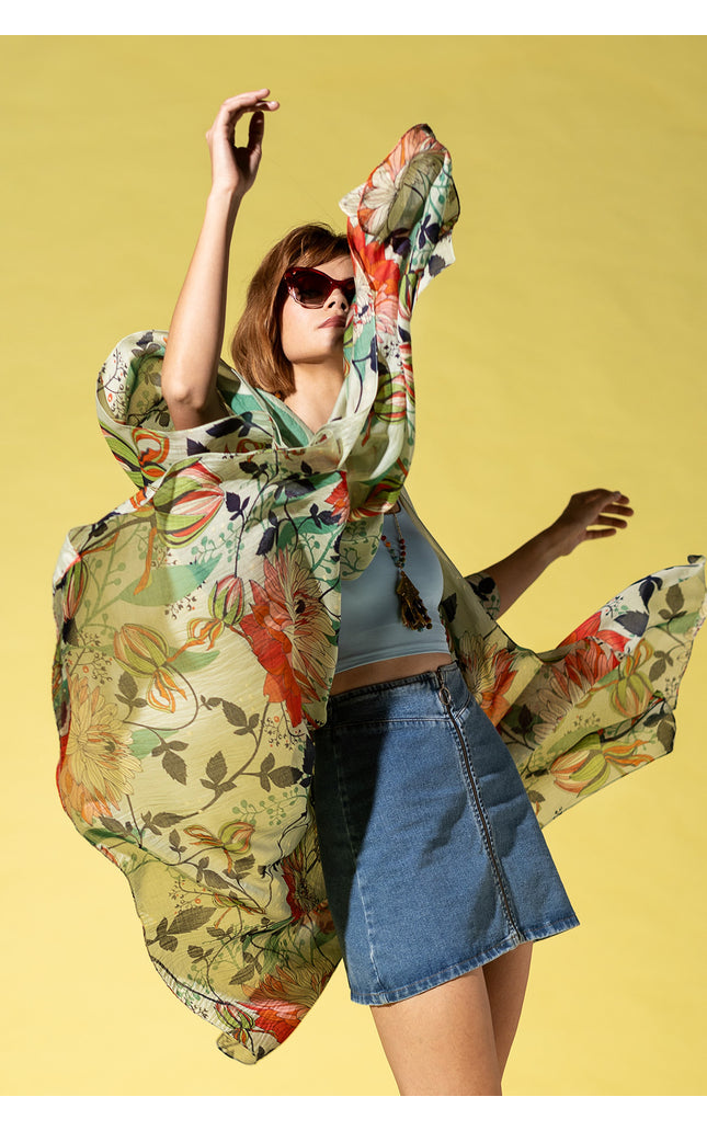 Verdant Garden Draped Kimono
