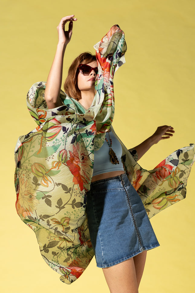 Verdant Garden Draped Kimono