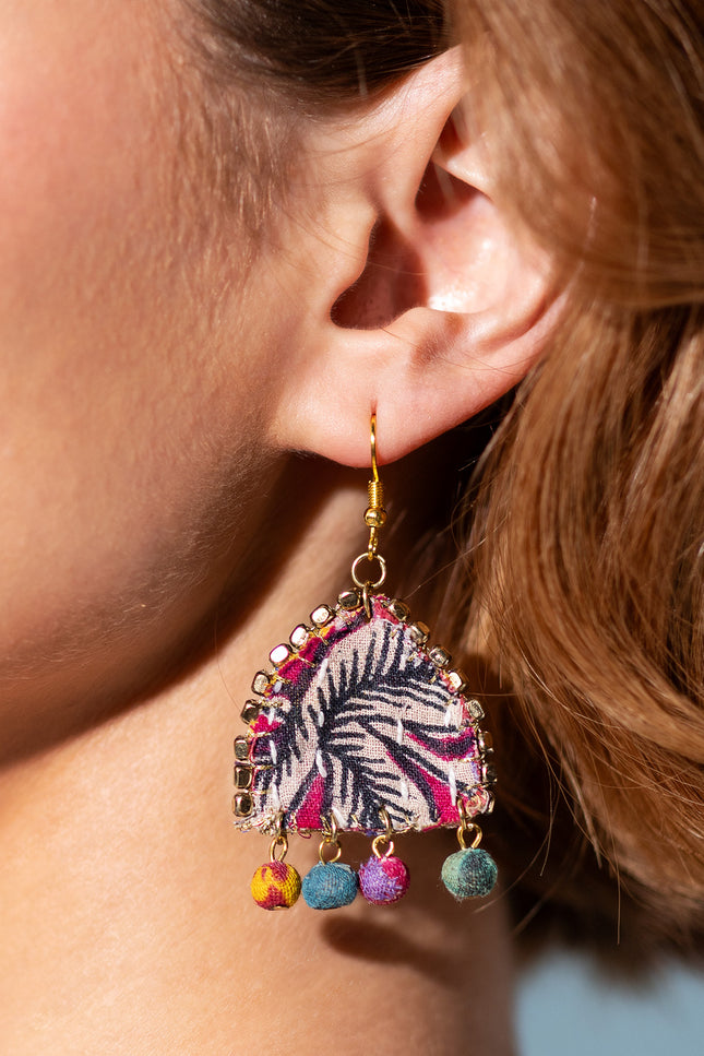 Patchwork Flower Drop Earrings