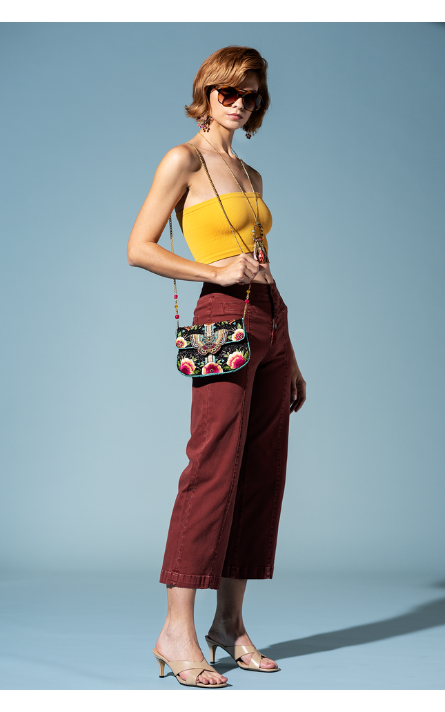 Dream Chaser, Black Beaded Crossbody Clutch Handbag