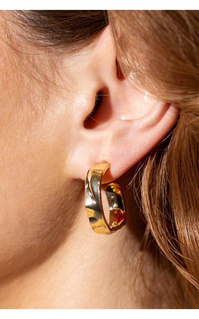 18K Gold Plated Textured Hoop Earrings