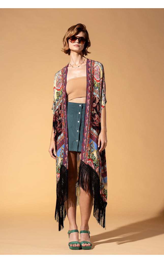 Majestic Mosaic Fringe Kimono