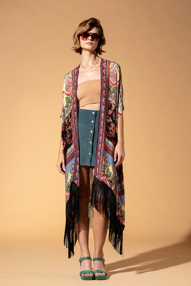 Majestic Mosaic Fringe Kimono